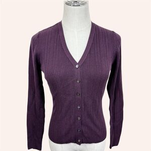 Vintage GAP Ribbed Cardigan Sweater Size S Y2K 90s 100% Cotton Dark Plum NWT
